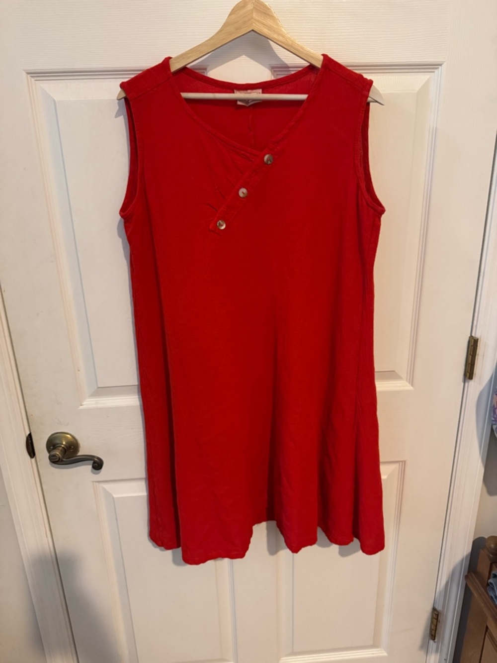 Cottonways Organic Cotton Red Sleeveless Tunic Dress Womens L Relaxed Fit